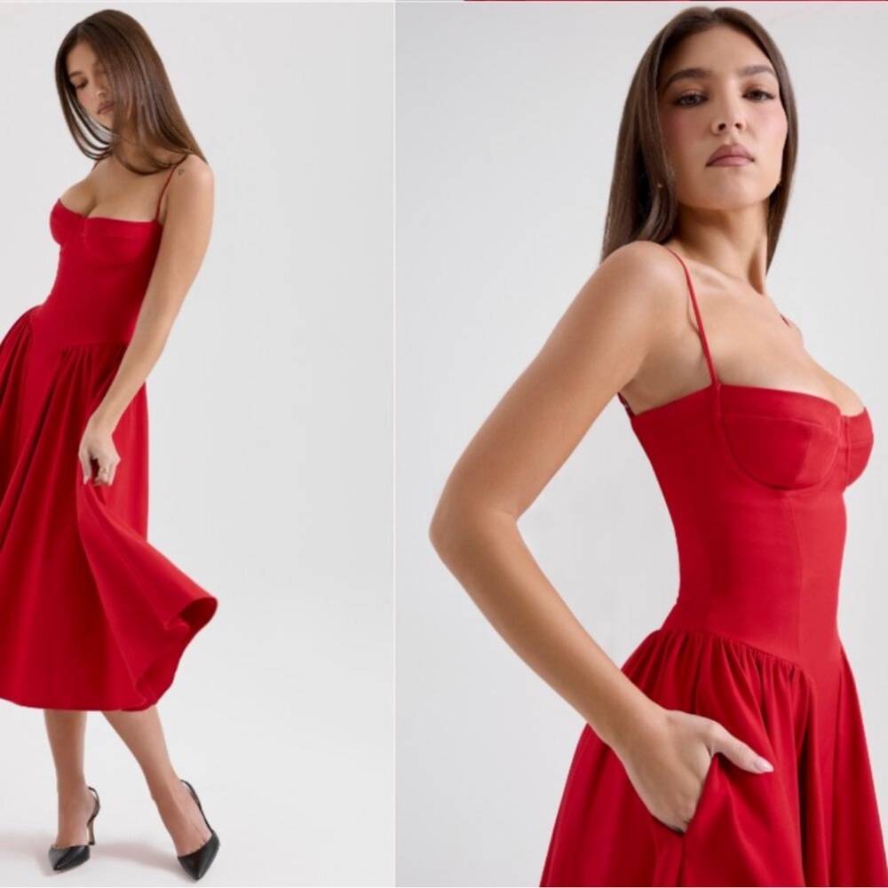 ❌SOLD❌House of CB Samaria Fit & Flare Midi Cocktail Dress Haute Red - Picture 2 of 11